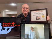 Food Safety 1st, Russell Scott presents Vijayachitra Shanmugam from Edmonton the 16,000th Food Safety 1st certificate.